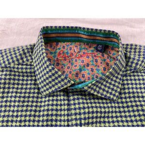 Robert Graham Mens 2XL Green Blue Geometric Houndstooth Long Sleeve Button Shirt